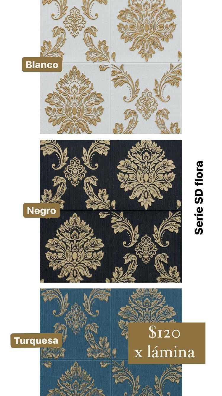 TAPIZ ESPUMA PARA PARED ESPUMA 3D AUTOADHESIVO PEGATINAS ALUMINADAS 68*68CM FLORA * 10 PCS