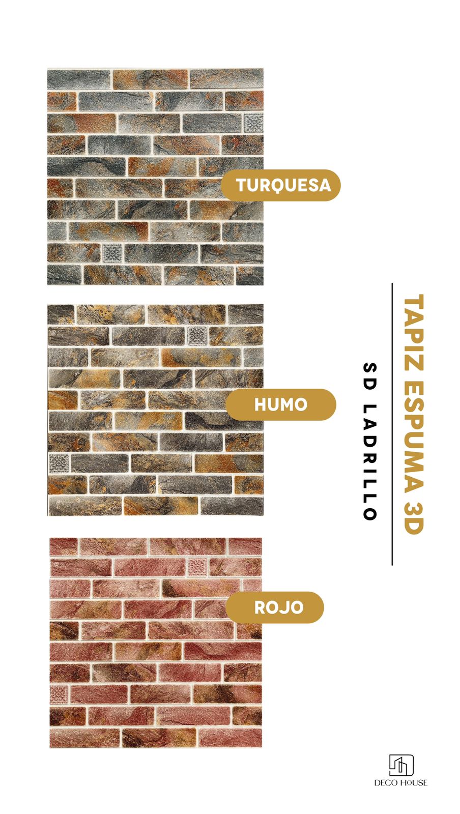 PAPEL TAPIZ PE PARA PARED ESPUMA 3D AUTOADHESIVO PEGATINAS ALUMINADAS 68*68CM LADRILLO * 10 PCS
